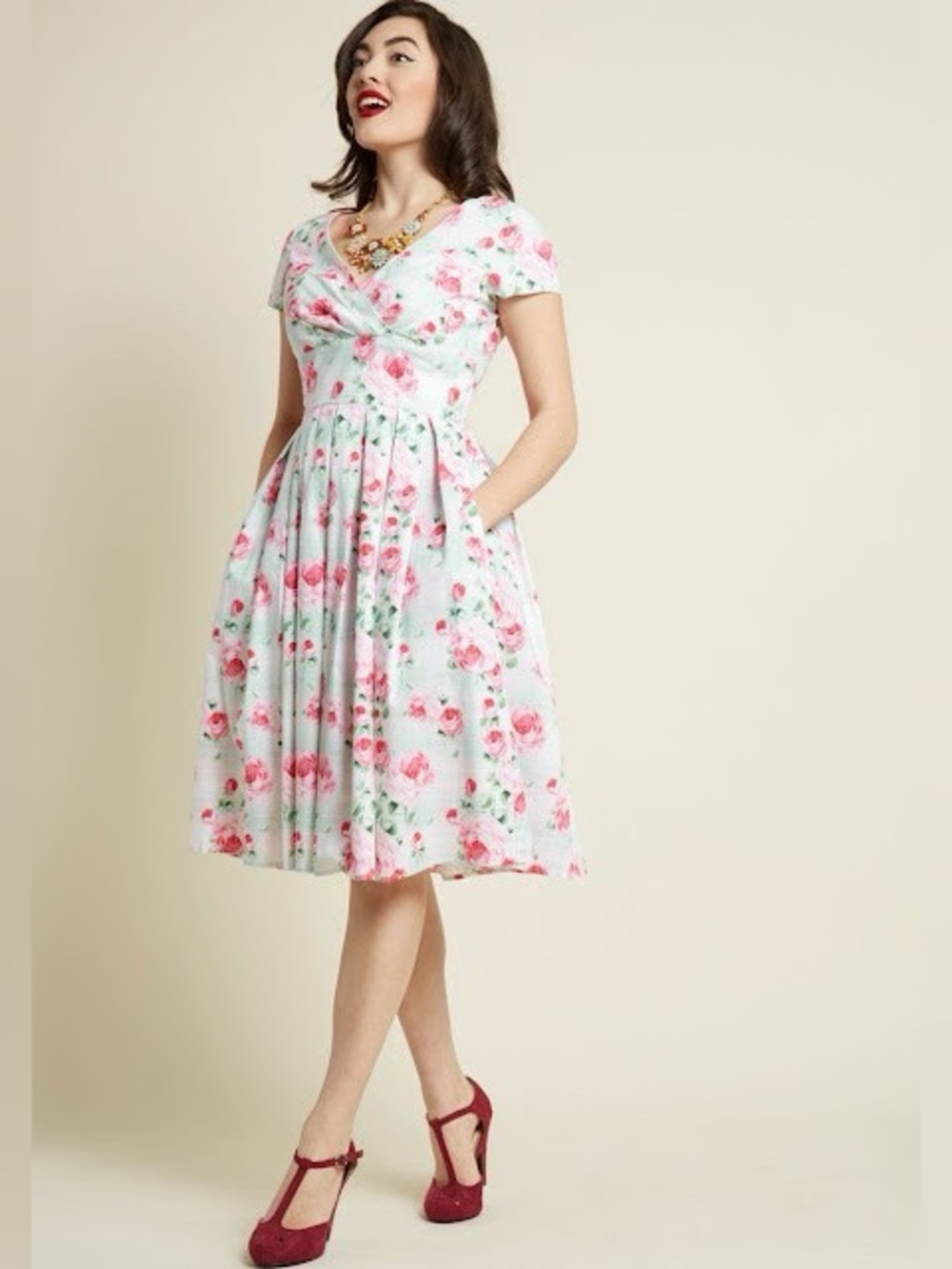 Hell Bunny Blossom Toss Up Pink Roses retro style dress women’s size 2X